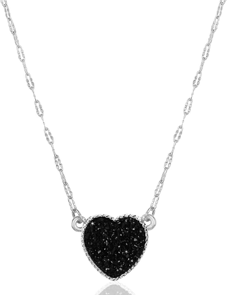 Humble Chic Heart Pendant Necklace for Women with Sparkly Simulated Druzy Stone - Gold, Silver, or Rose Gold Tone Chain - 16" with 3" Extender