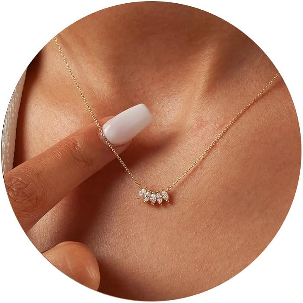 CHESKY Dainty CZ Necklace for Women - Simple 14K Gold Plated Diamond Petal Square Pendant Non Tarnish Figaro Chain Necklaces Trendy Jewelry Gifts