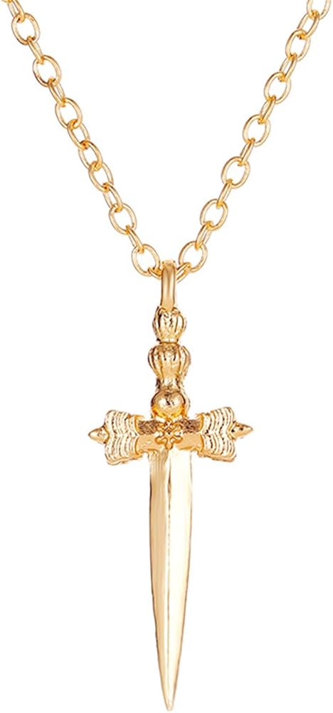 Punk Sword Dagger Pendant Necklace Gold Silver Plated Gothic Personalized Mini Knife Cross Chain Necklace for Women Men Minimalist Hip Hop Party Halloween Cosplay Fashion Jewelry Gifts