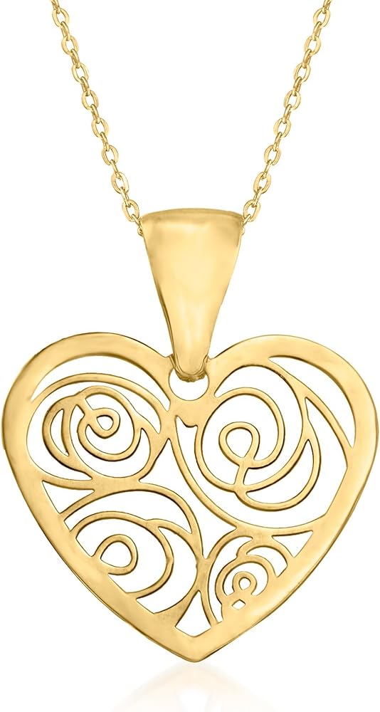 Ross-Simons Italian 14kt Yellow Gold Openwork Heart Pendant Necklace. 16.5 inches