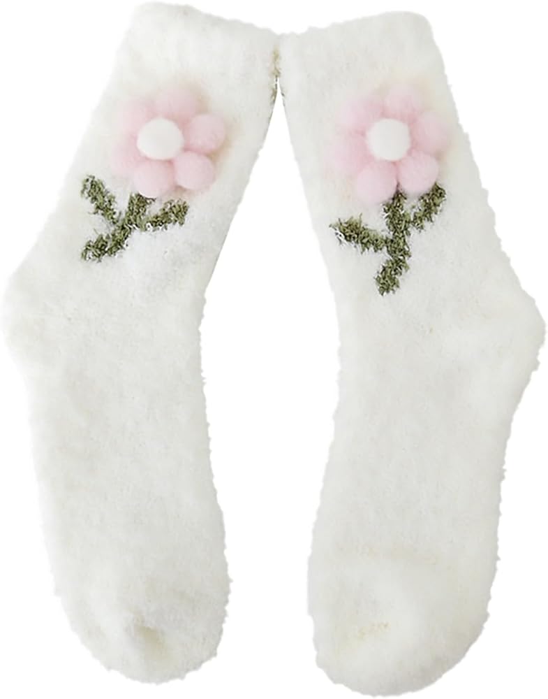 Fuzzy Socks for Women Cute Flower Socks Women Winter Fluffy Cozy Slipper Socks for Women Girls