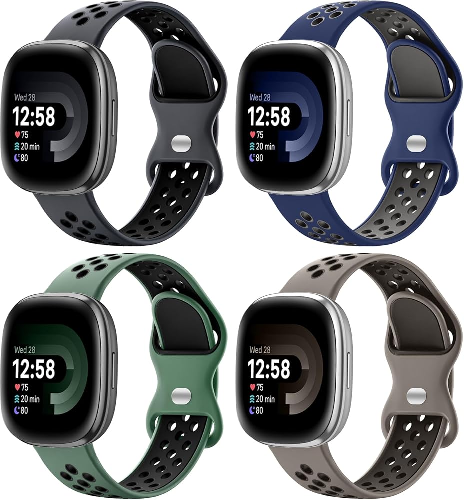 Maledan 4 Pack Sport Band Compatible for Fitbit Versa 3/Versa 4/ Fitbit Sense/Sense 2 Bands Women Men, Soft Wristband Replacement Accessories for Fitbit Versa 3/4 and Sense/Sense 2 Smart Watch Band