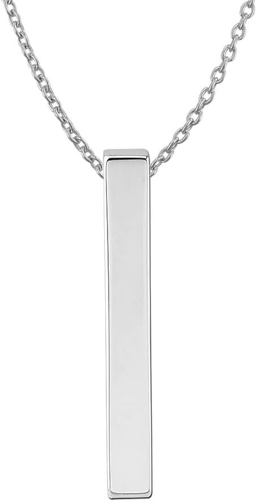 Sterling Silver Plain Vertical Bar Pendant Necklace, 18"