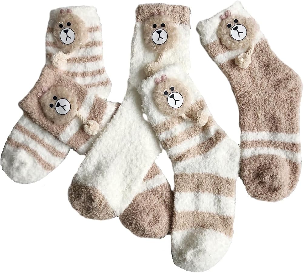 5 Pairs Fuzzy Socks for Women, Winter Thickening Coral Velvet Cozy Socks, Warm Home Sleeping Socks, Cute Animal Slipper Socks