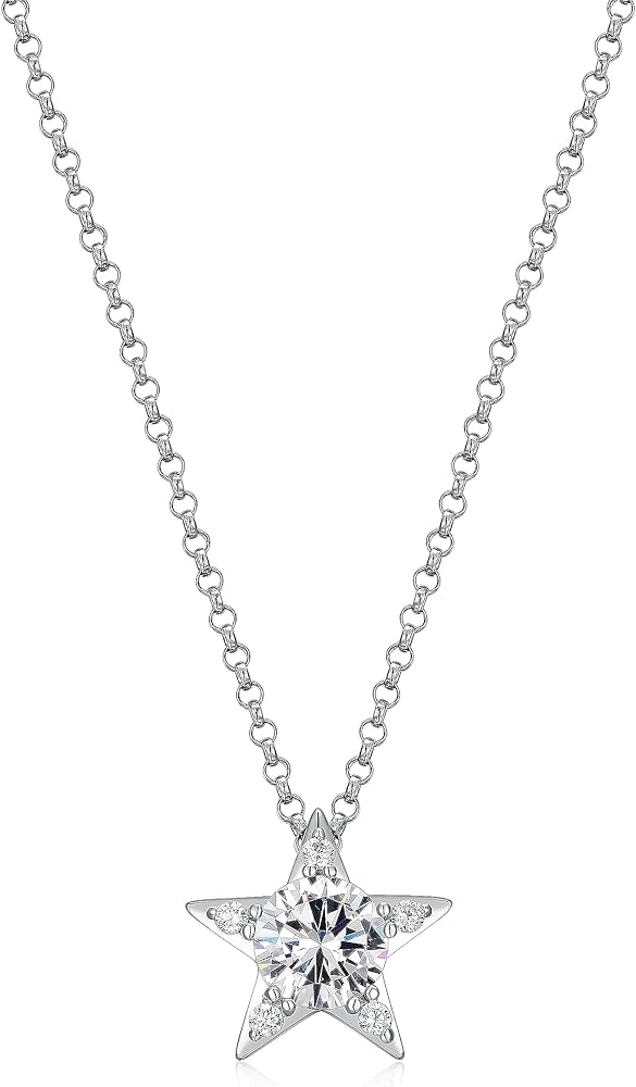 MORGAN & PAIGE .925 Sterling Silver Rhodium or 18K Gold Plated Cubic Zirconia Pave Star Stud Earrings for Women or CZ Star Pendant Necklace - Dainty Hypoallergenic Silver Jewelry Gift for Her