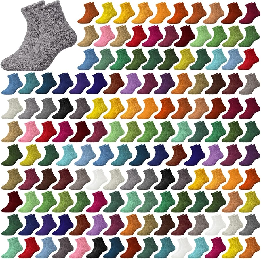 Liitrsh 150 Pairs Homeless Fuzzy Socks Women Men Bulk Winter Soft Fluffy Unisex Crew Socks Thickened Warm Slipper Socks for Christmas Gifts Xmas Donation