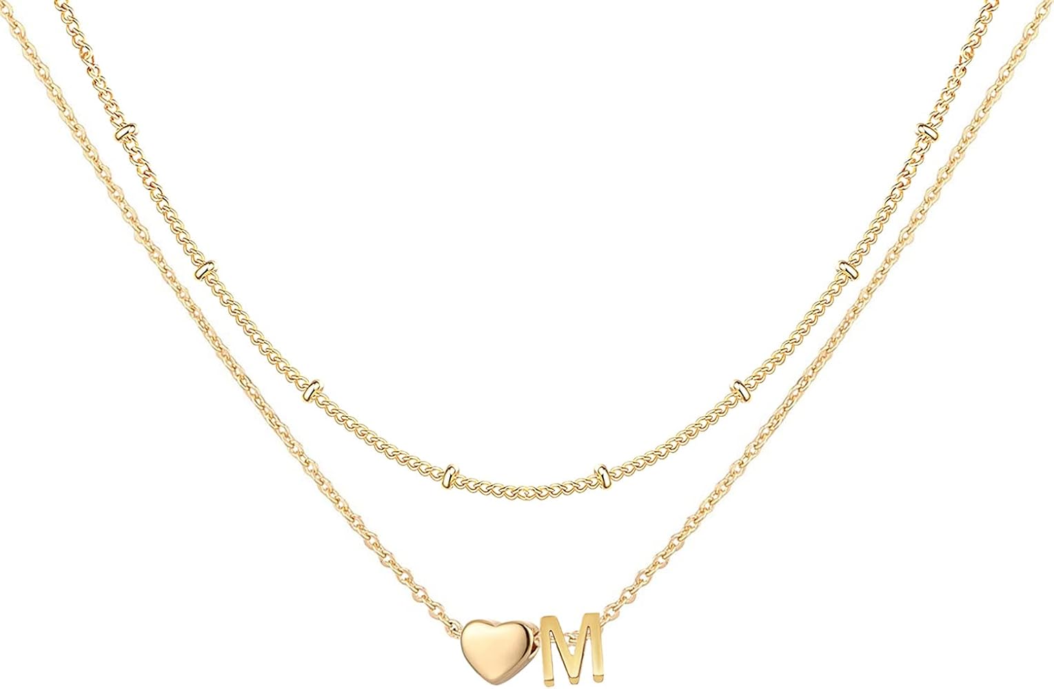 Glimmerst Layered Initial Necklace for Women 18K Gold Plated Stainless Steel Beaded Chain Choker Neckalce Layering Tiny Letters Pendant Personalized Name Necklace