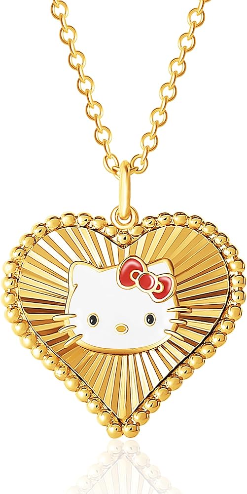 Hello Kitty Sanrio Womens Starburst Heart Pendant Necklace 18" - Officially Licensed Necklace