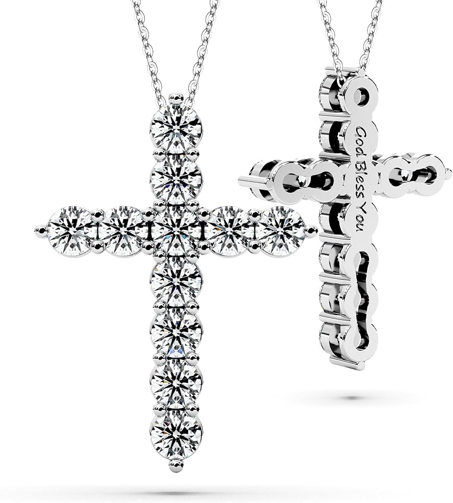 Moissanite Cross Necklace for Women Faith Pendant Christian Gifts Rodium Sterling Silver Jewelry for Her Wife Daughter Granddaughter Mom Grandma Anniversary Christmas Birthday Mothers Day
