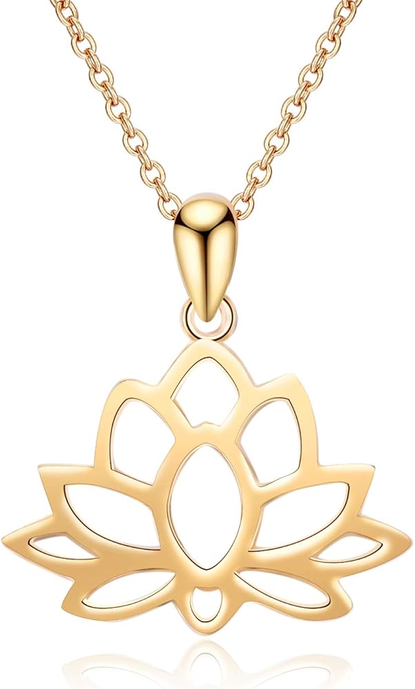 YFN Sterling Silver Open Lotus Flower Pendant Necklace Women Yoga Jewelry for Women