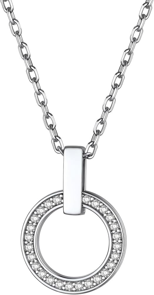 Suplight 925 Sterling Silver Necklaces for Women, Heart/Round Circle Pendant Neckalces Cubic Zirconia Halo Necklace with 16+5 Inches Extender Chain Necklace Dainty Silver Necklace Jewelry for Women