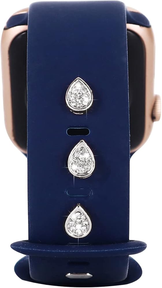 3Pcs Bling Metal Decorative Nails Studs Compatible with Apple Watch Band 45/44/42/41/40/38mm Silicone Bands for Women iWatch Series 10 9 8 7 6 5 4 3 2 1 Se Ultra 2 Stylish Personalize SmartWatch Accessories