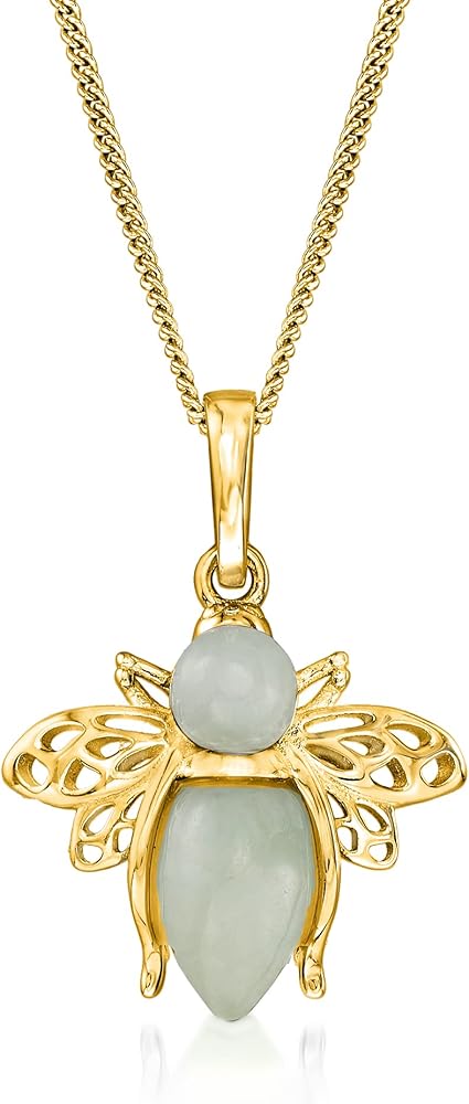 Ross-Simons Jade Bumblebee Pendant Necklace in 18kt Gold Over Sterling