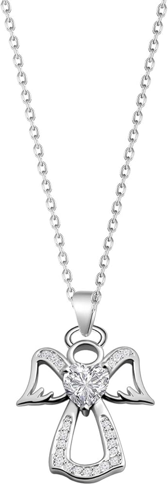 WUSUANED Guardian Angel Pendant Necklace Zircon Heart Jewelry First Communion Angel Gift For Women Girls