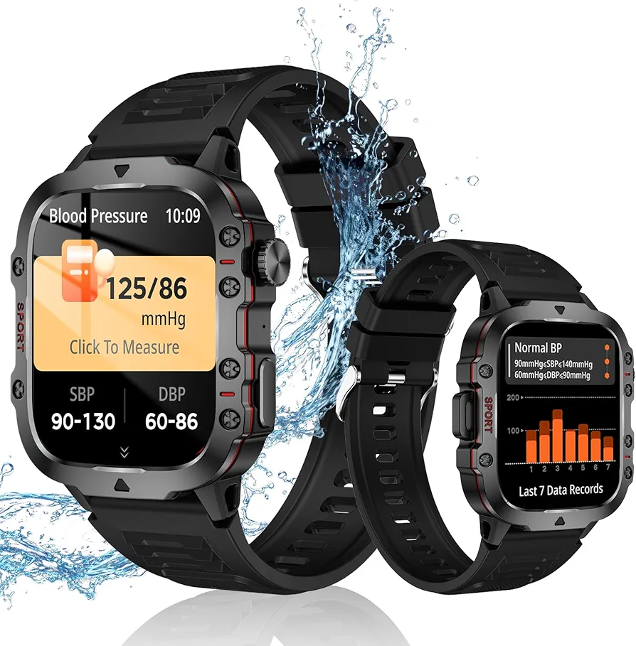 Blood Pressure Watch, Smart Watch, Reloj Inteligente para Hombre, 1.96" HD Waterproof Dial/Answer Fitness Tracker with Pressure Track Smartwatch for Android Phones iOS, Black