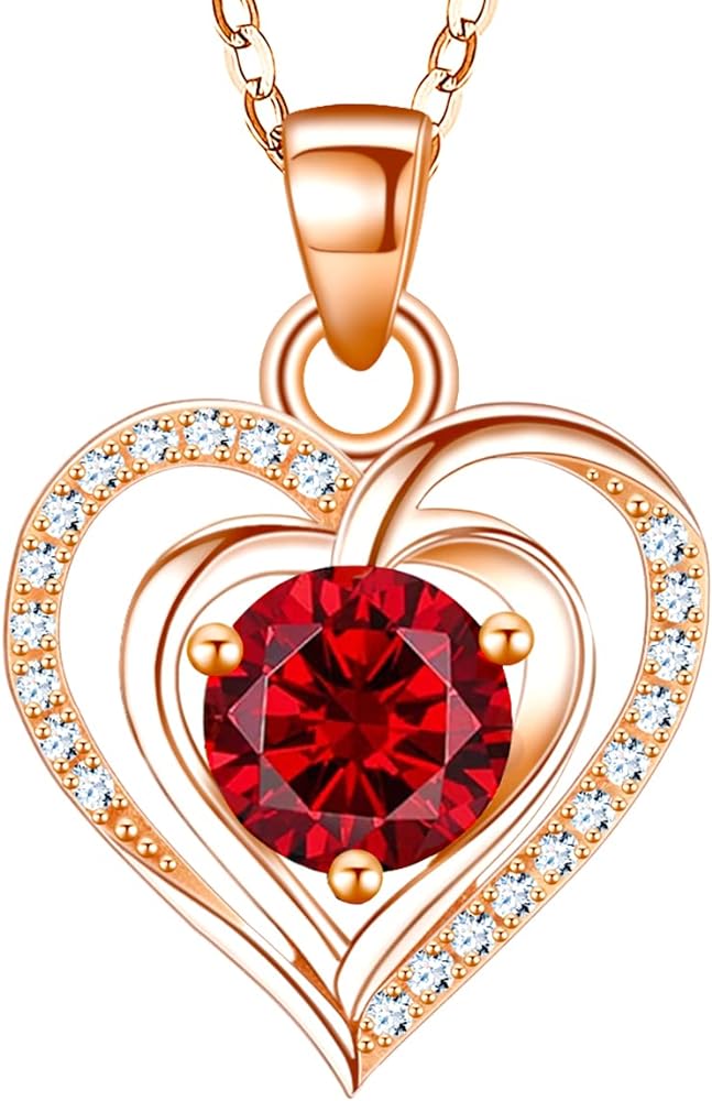 RIVIKO Heart Birthstone Pendant Necklace for Women 925 Sterling Silver Zirconia Necklaces Christmas Valentine's Mothers Day Jewelry Gifts For Her Mother Wife