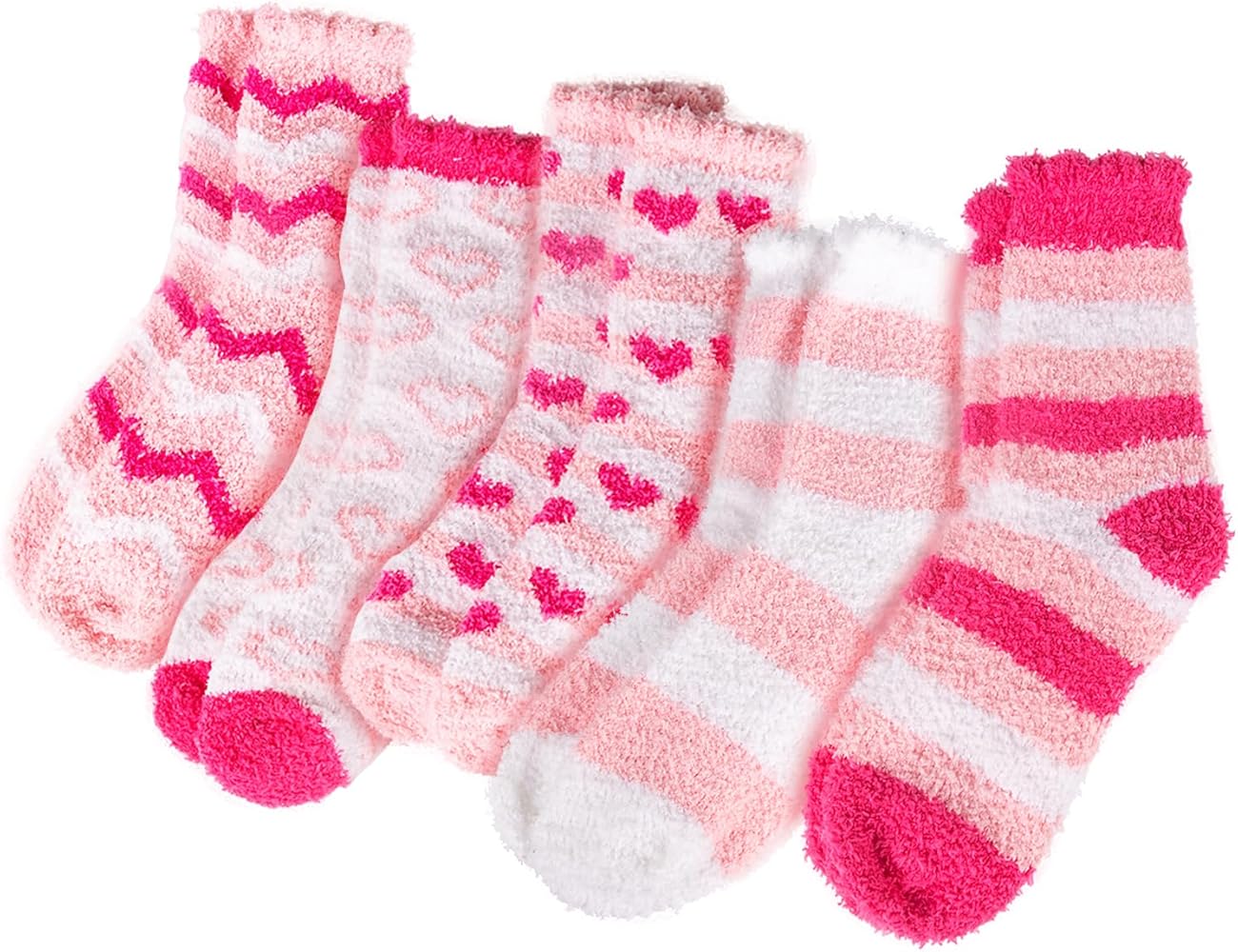 Evankin 5 Pairs Womens Fuzzy Heart Socks Soft Plush Fluffy Fleece Sleep Cozy Socks Bulk Valentines Day Gifts
