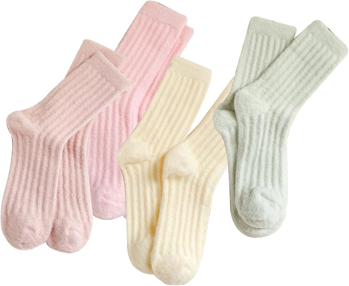 HEILA Fuzzy Socks - 4 Pairs Winter Warm Socks for Women, Cozy Crew Sleep Socks