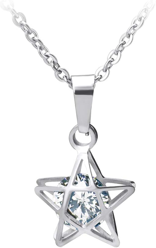555Jewelry Womens Stainless Steel Star Cubic Zirconia Minimal Pendant Necklace
