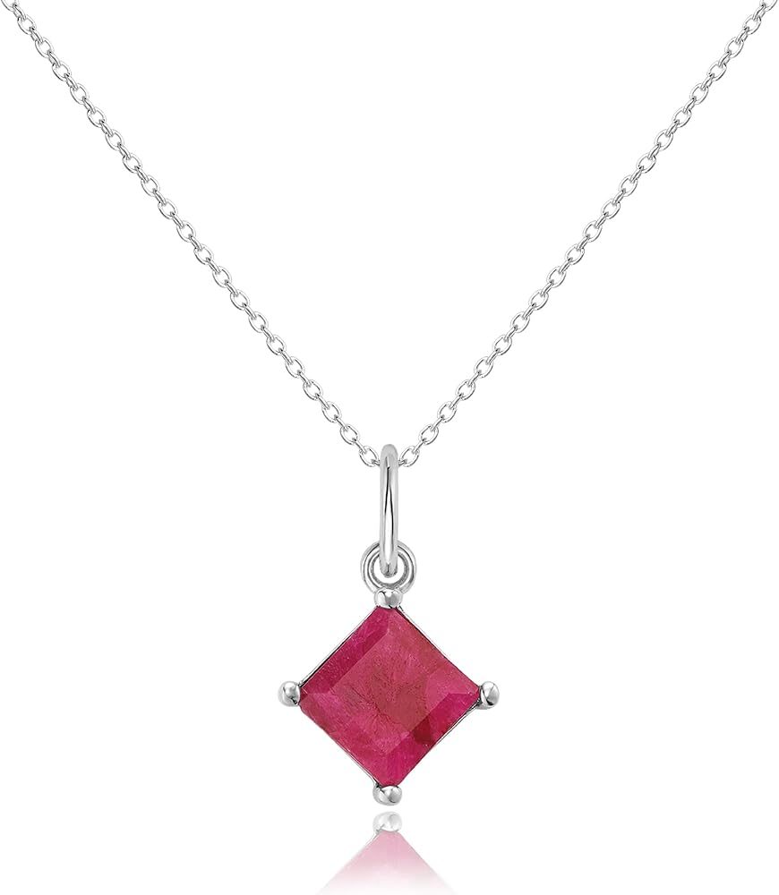 Birthstone Necklace for Women, 925 Sterling Silver Genuine Gemstone Quality Pendant, Dainty Jewelry Gift for Mom & Daughter