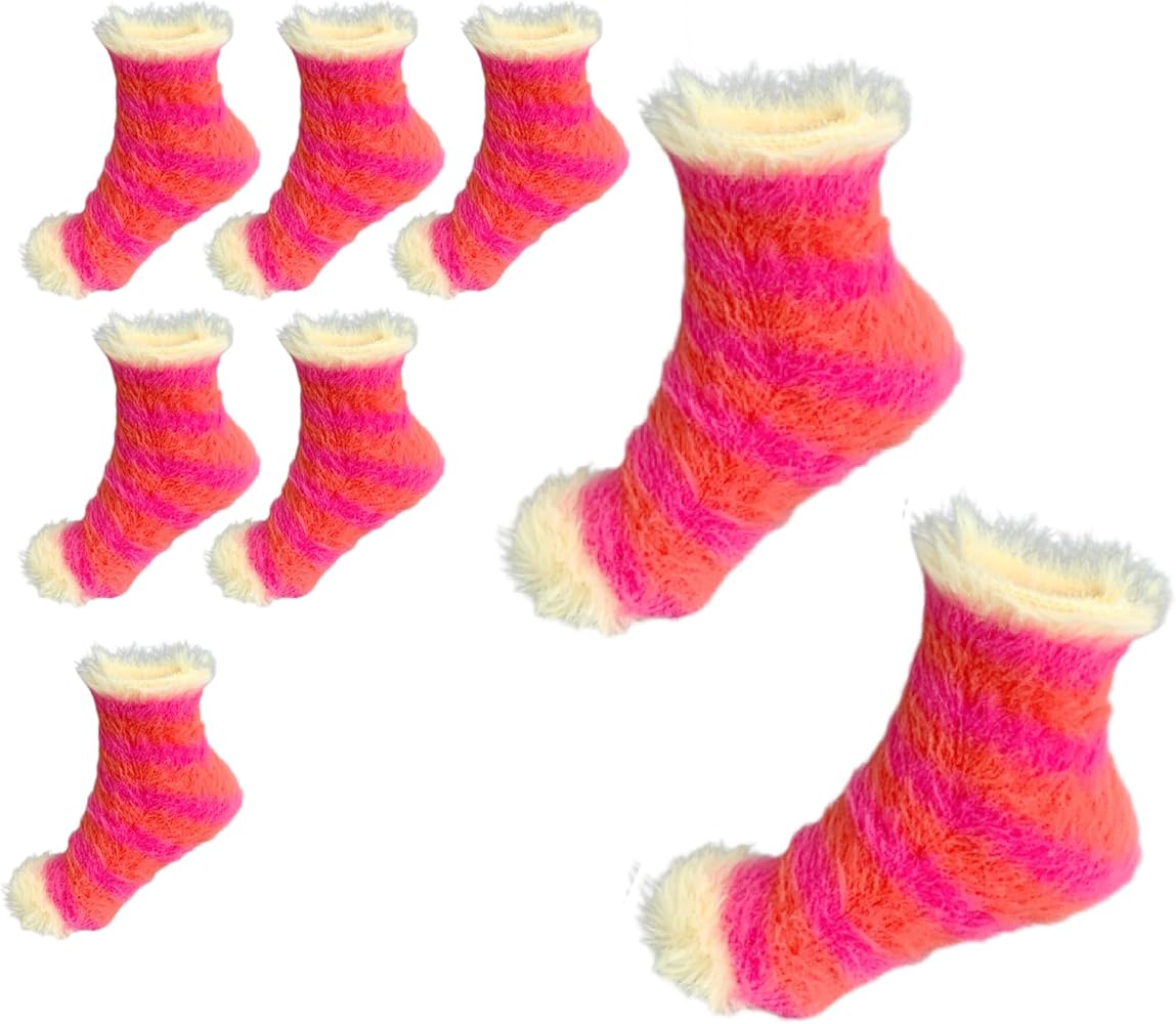 Cozy Fuzzy Socks for Women Girls,6 Pairs Fluffy Plush Slipper Socks,Winter Warm Home Sleeping Christmas Socks
