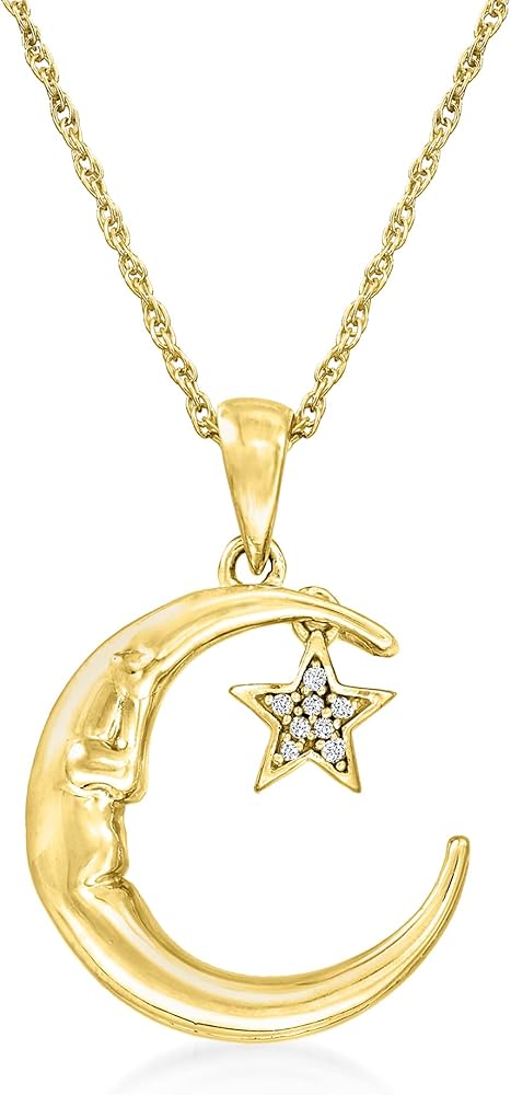 Ross-Simons Diamond Love You To The Moon and Back Moon and Star Pendant Necklace in 18kt Gold Over Sterling