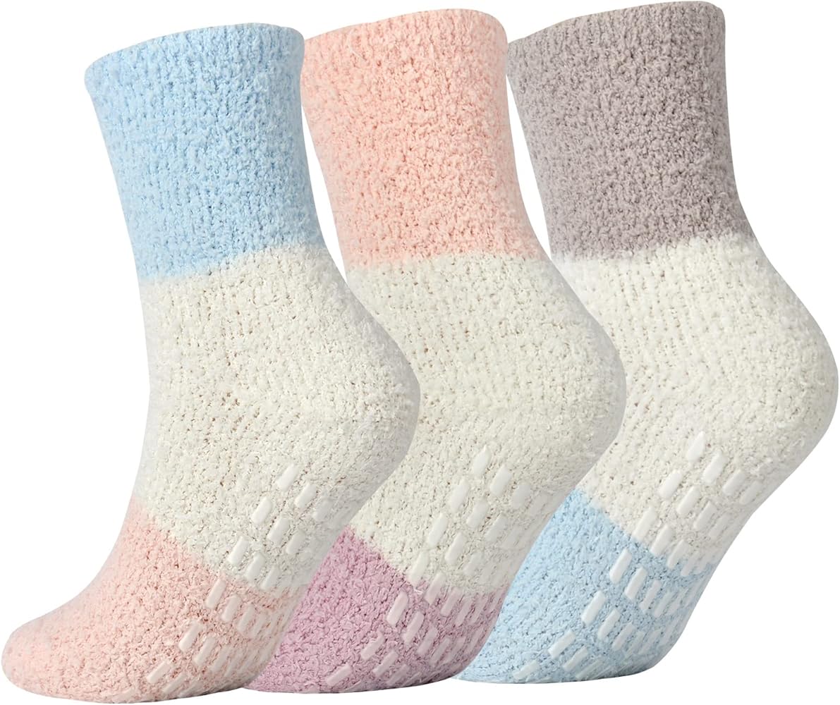 JORMATT Womens Fuzzy Socks Winter Slipper Socks Non-Slip Grip Fuzzy Socks Warm Non Slip Socks Soft Hospital Sock