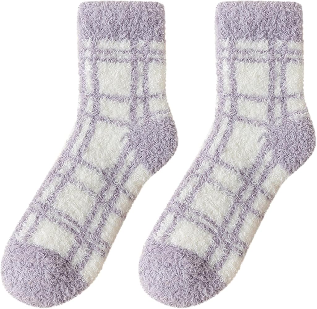 Fuzzy Socks for Women Soft Warm Thick Cold Knit Wool Crew Socks Multicolor Fluffy Slipper Socks Birthday Gifts for