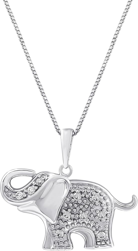 GILDED Sterling Silver Necklace with Natural Round-Cut Diamond and Animal Shaped Pendant, 925 Sterling Silver Necklace with Natural Diamond Pendant, 18-inch White Silver Chain, 1/4 Carat Total Weight Diamonds, Elegant Gift Box Included