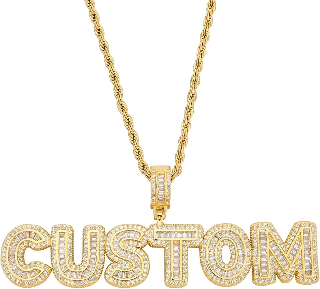 HIPBLING Custom Chain Iced Out Name Pendant Letter Necklace Personalized Diamond Jewelry with 24inch Rope Chain Rose Gold Silver Hip Hop Necklace Gift for Women Men