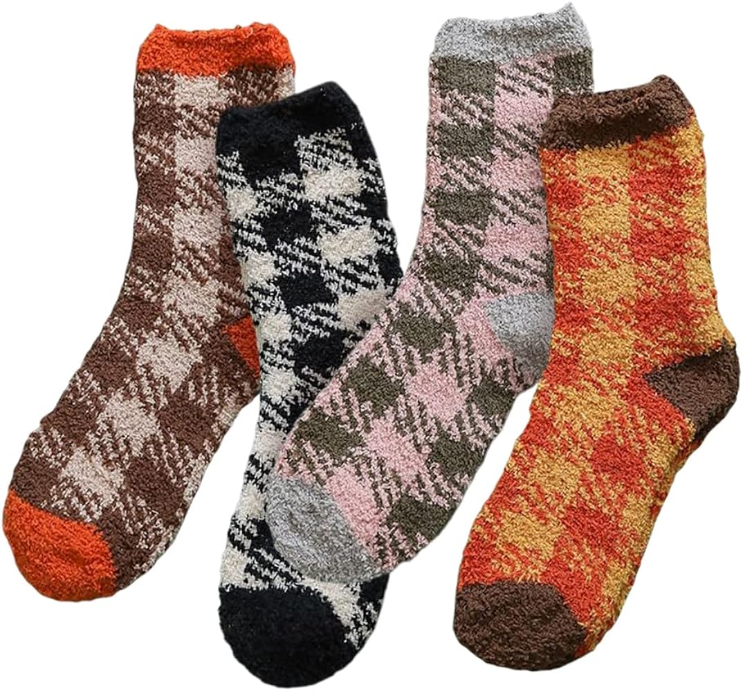 Womens Plaid Fuzzy Winter Slipper Socks Soft Cabin Fleece Cozy Socks Christmas Gifts Home Sleeping Socks