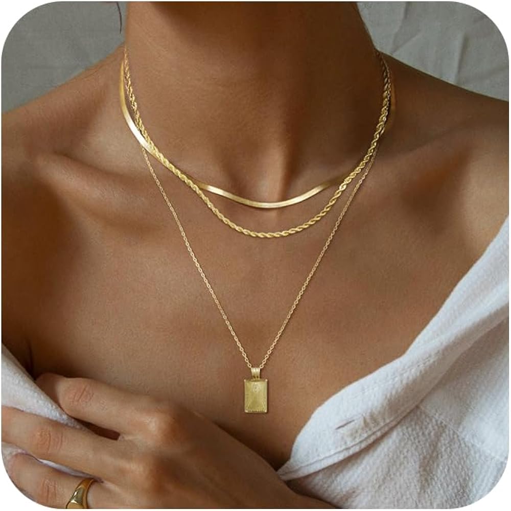 Gold/Silver Necklaces Stack For Women,14K Gold/Sterling Silver Plated Simple Layered Choker Necklaces For Women,Stackable Multilayer Pearl Cross Disc Circle Pendant Cuban Herringbone Snake Paperclip Chain Necklaces Set Jewelry Gift for Women