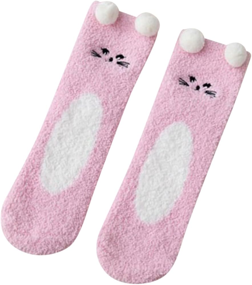 Half Fleece Socks Socks Fleece Home Three- Cute Coral Cartoon Socks Sleep Bear Women's Floor Socks Finger Circle