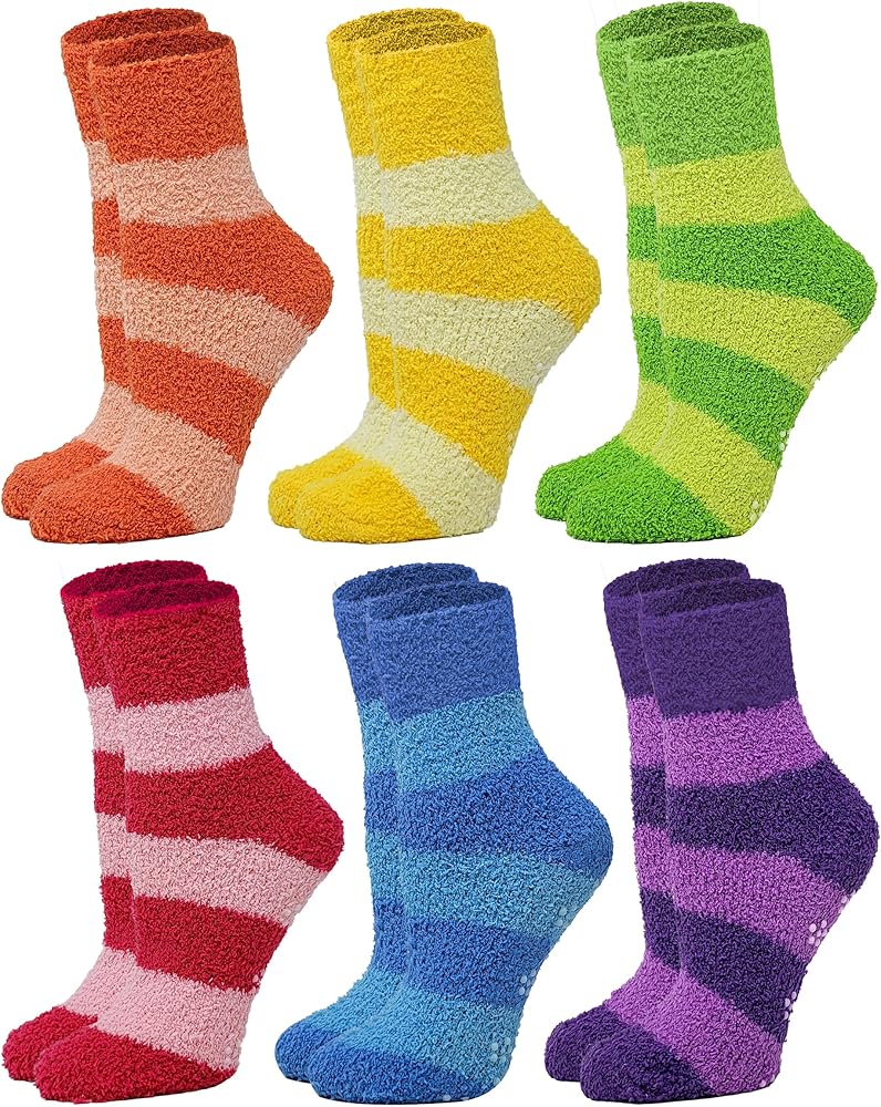 Different Touch 6 Pairs Pack Super Soft Cozy Fuzzy Winter warm Non Skid Hospital home bed Sleeping Slipper Socks