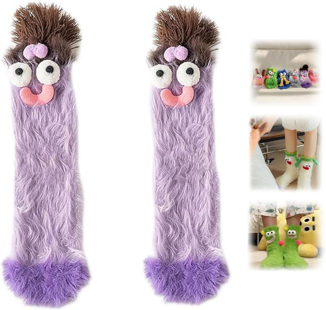 Warm Cozy Fluffy Cartoon Monster Socks,Funny Fuzzy Socks For Women,Womens Christmas Fuzzy Socks Winter Warm Cozy Socks