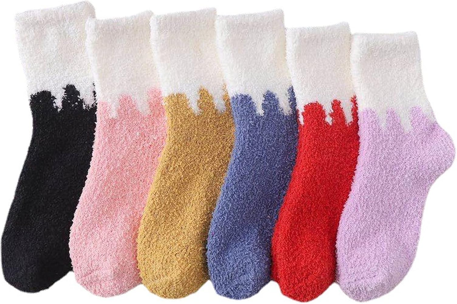 6 Pairs Women's Cute Slipper Winter Fuzzy Socks Kawaii Cozy Fluffy Fleece Socks Plush Sleep Home Casual Indoor Socks