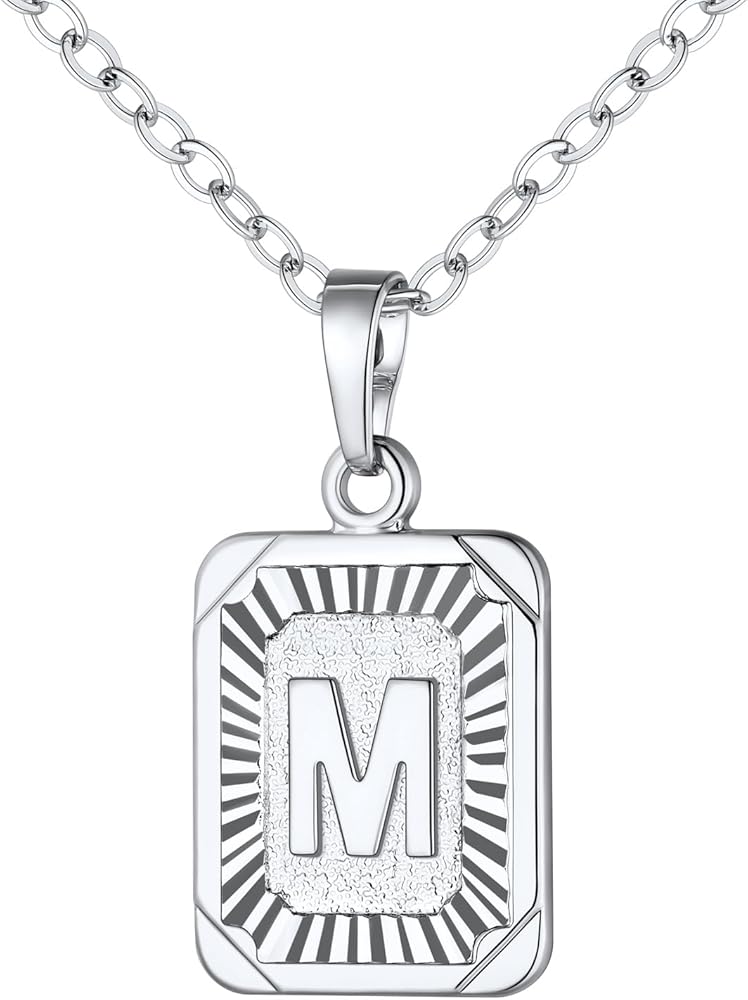 U7 Monogram Necklace A-Z 26 Letters Pendants 18K Gold/Platinum Plated Square Capital Initial Necklaces for Women Men, Resizable Chain 20"-22"