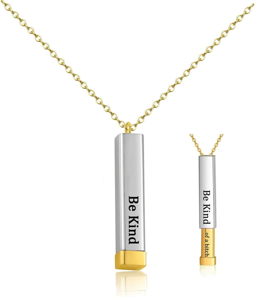 Be Kind Of A B Necklaces For Women with Hidden Message Necklace Be Kind Of A B 3D Engraving Vertical Bar Necklace Best Friend Necklace Stainless Steel Square Tubes Pendant To Best Friends Sisters