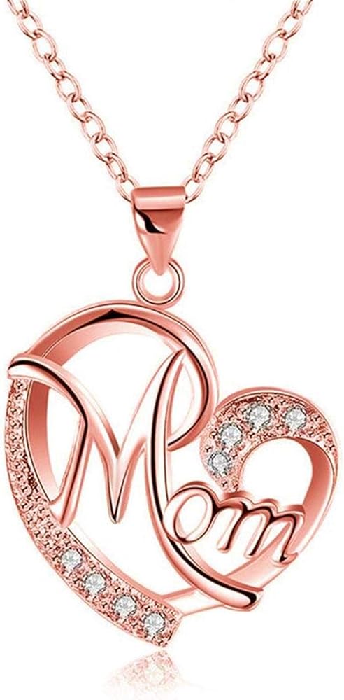 Heart Mom Necklace Crystal Shiny MOM Heart Shape Pendant Necklace Love Heart Mom Pendant Necklace Mother Heart Necklace Jewelry Gifts Perfect Silver Tone Heart Necklace for Mom Wife