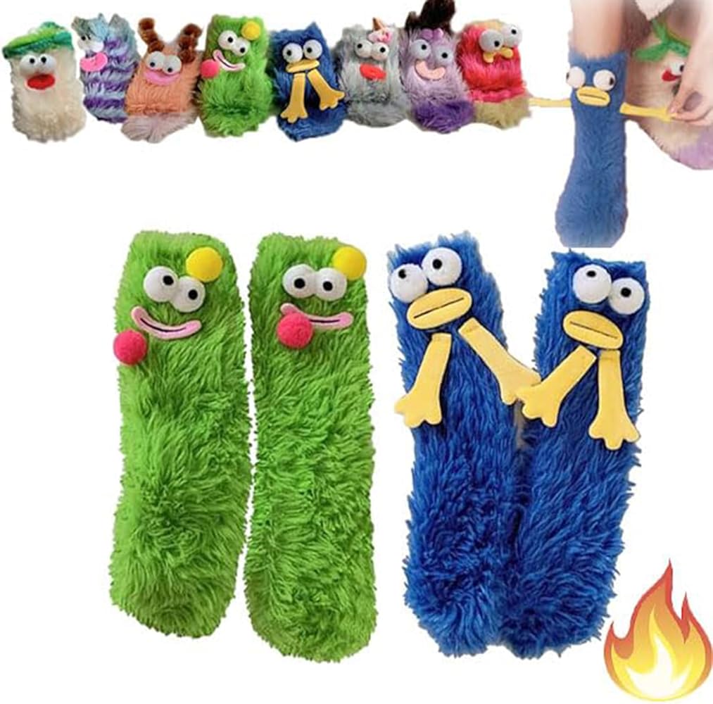 Coral Velvet Three-Dimensional Quirky Socks, Warm Cozy Fluffy Cartoon Monster Socks for Women Girls