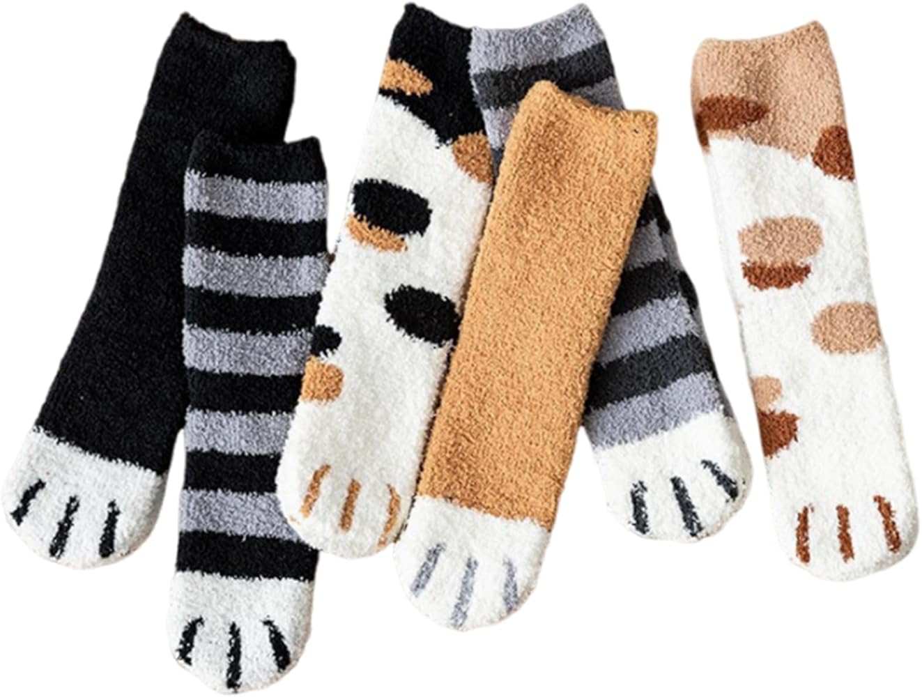 Cat Claw Socks Cat Paw Socks 6 Pairs Women Fuzzy Socks Cosy Warm Fleece Bed Socks Cute Animal Slipper Socks Slipper Socks Women Winter Socks Women Cute Fuzzy Socks for Ladies Girl Winter Gift
