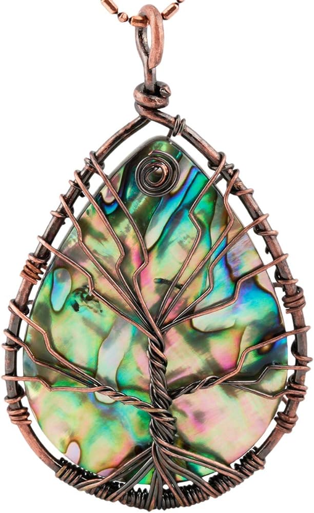 TUMBEELLUWA Tree Pendant Abalone Shell Handmade Copper Wire Wrapped Necklace Assorted Shapes Women Jewelry