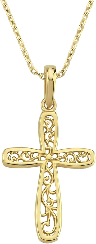 14K Solid Gold Cross Necklace for Women, Pattern Gold Cross Pendant Chain,Adjustable Crucifix Necklace,Religious Gifts for Her 18''