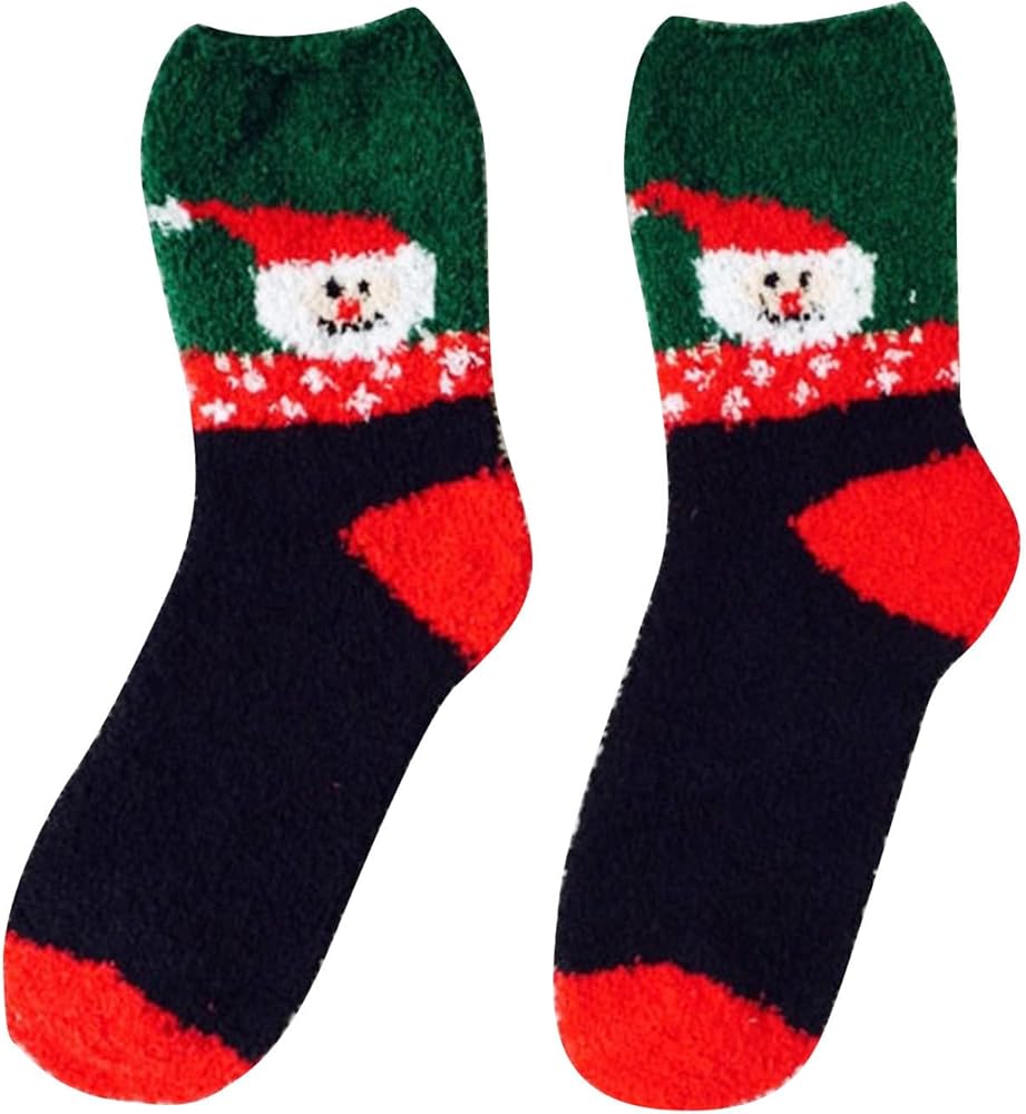 HTHJSCO Christmas Socks Holiday Coral Velvet Slip Socks Xmas Plush Socks Winter Fluffy Socks Comfy Home Sleeping Socks