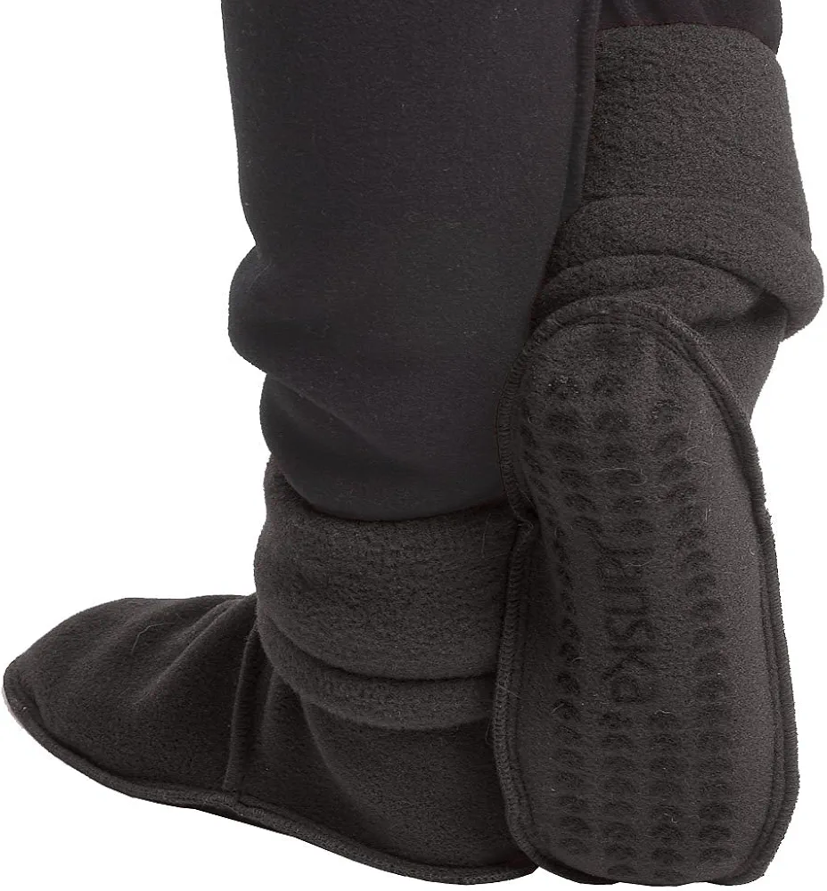 MocSocks - Double-Bottom, Non-Skid Fleece Slipper Socks – Warm and Cozy Booties - Unisex (Large, Black)