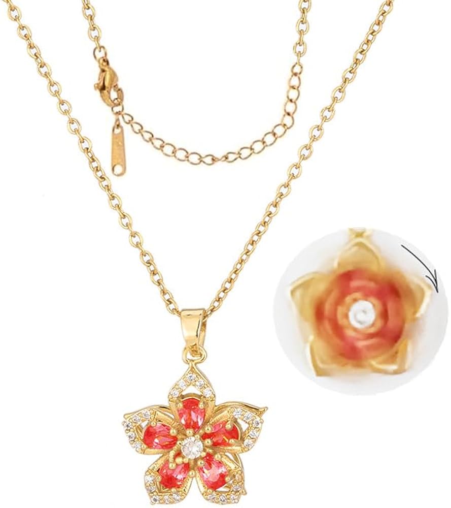 Eioi & Lmnm Flower Fidget Necklace For Women, Rotatable Crystal Blossom Necklace, 18K Gold Plated Titanium Steel Spinning Bauhinia Flower Pendant Necklace, Spin Necklace Jewelry Gifts for Grandma Mom Daughter Wife
