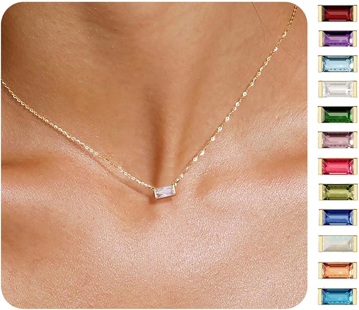 Birthstone Necklace for Women Dainty Trendy 14K Gold Plated Emerald Necklaces Simple Green Diamond Pendant Choker Blue Cute Cubic Zirconia Jewelry for Women Mothers Birthday Gifts