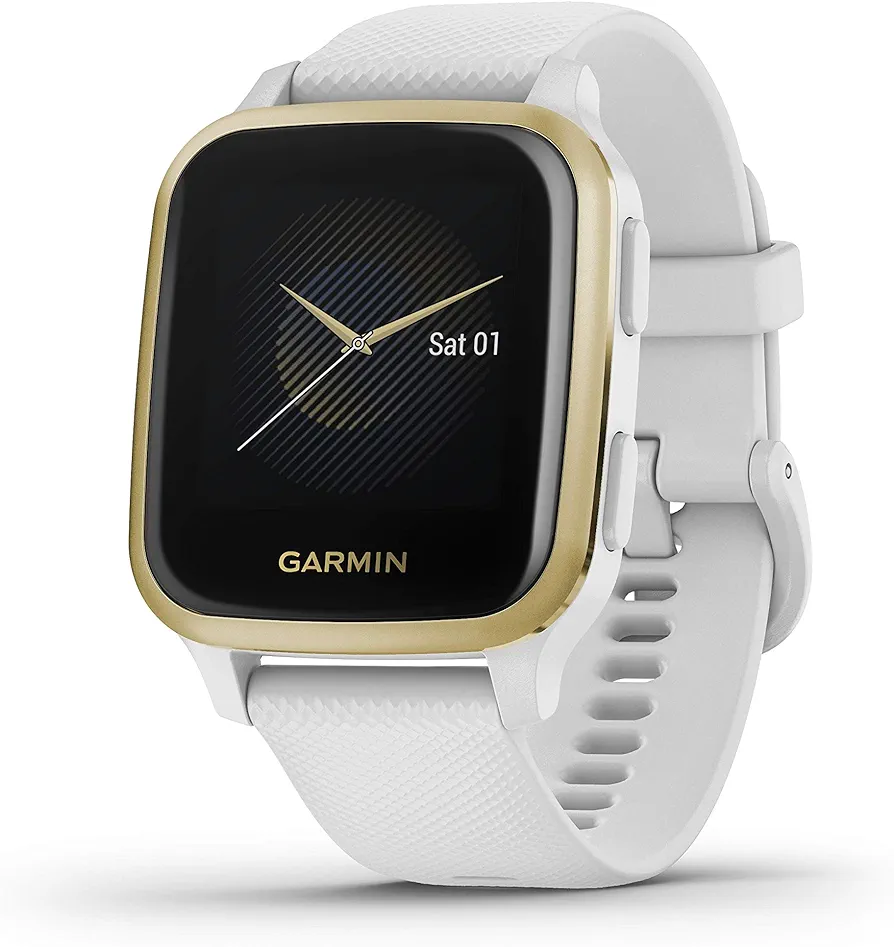 Garmin 010-02427-01 Venu Sq, GPS Smartwatch with Bright Touchscreen Display, Up to 6 Days of Battery Life, Light Gold and White (Renewed)