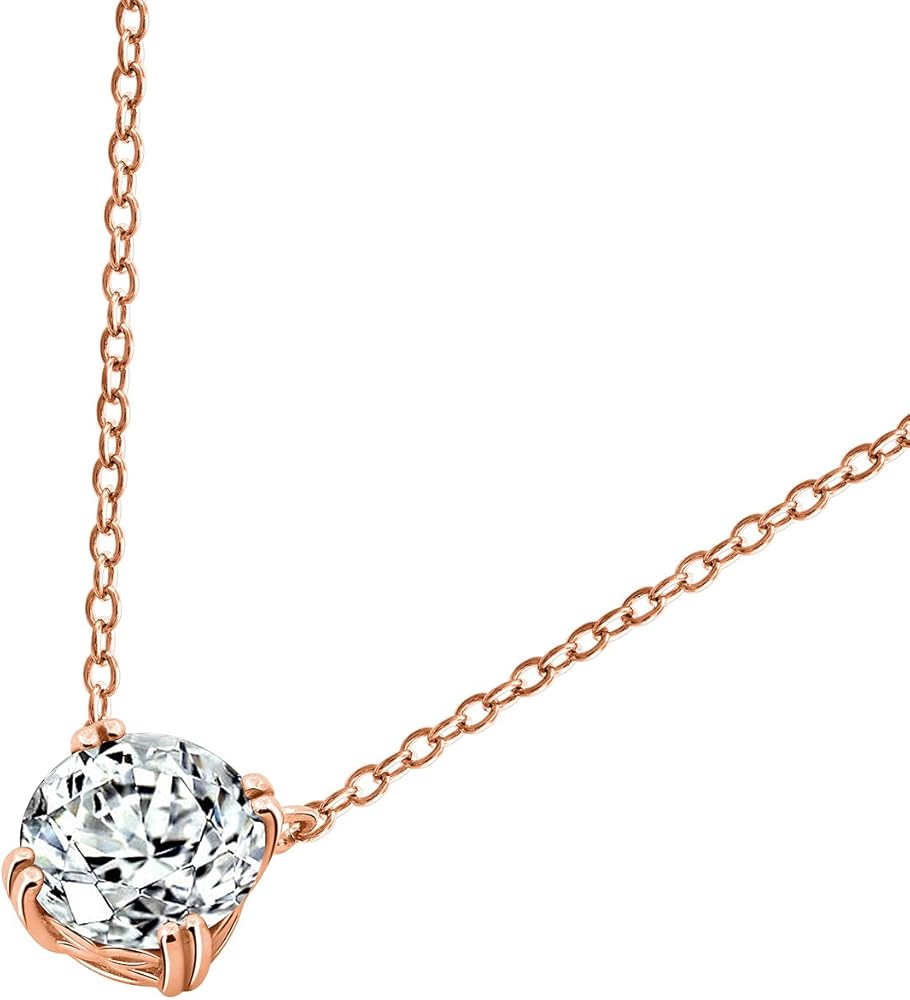 Amazon Essentials Sterling Silver Solitaire Pendant Necklace with Round Cut Infinite Elements Cubic Zirconia Round Solitaire Pendant, (previously Amazon Collection)