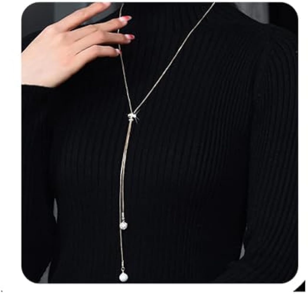 Chargances Rhinestone Long Pendant Necklace for Women Pearl Statement Sweater Necklace Gold Plated Crystal Pearl Necklace Fashion Jewelry Women Gifts